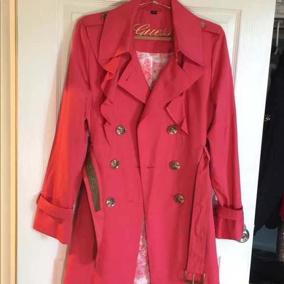 Guess Jackets & Blazers - Guess Pink Ruffle Trench Coat Large